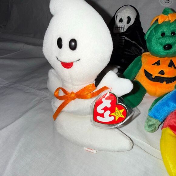 Lot of 5 Ty Halloween Beanie Babies • Spooky Ghost Sheets, Pumpkin Bear, Skeleto - Picture 3 of 13